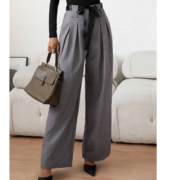 Classic High Waisted Pleated Wide leg Trousers Pants - Picture 9 of 10